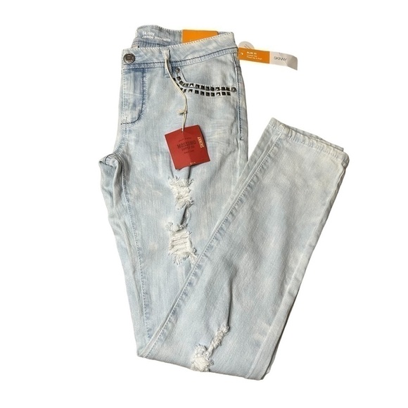 2/$30 Mossimo Supply Skinny Distressed Light Wash Studded Denim Jeans Size 7 - Picture 3 of 11